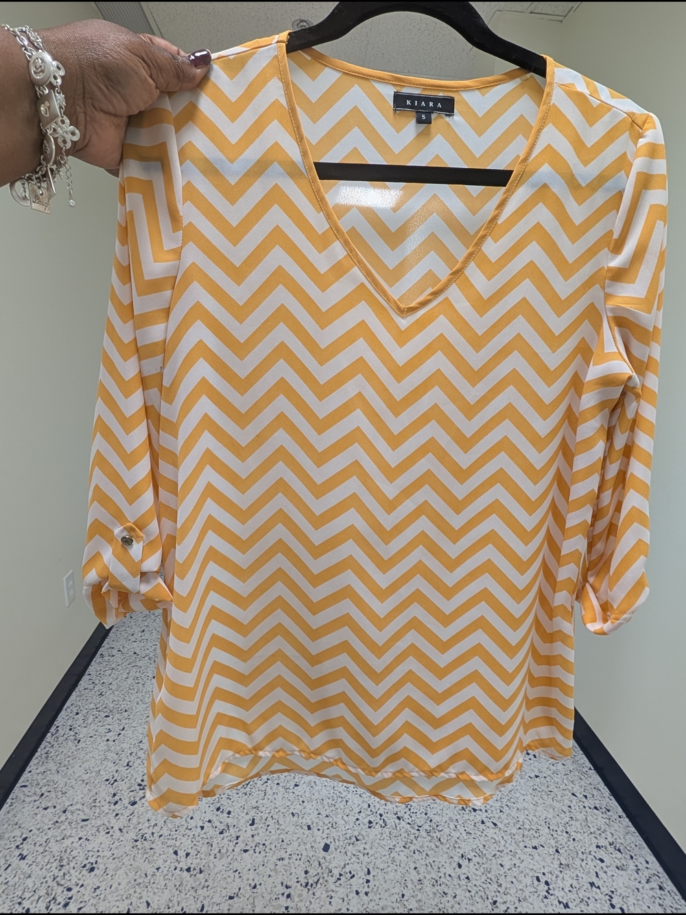 Kiara Yellow and White Chevron V-Neck Tunic